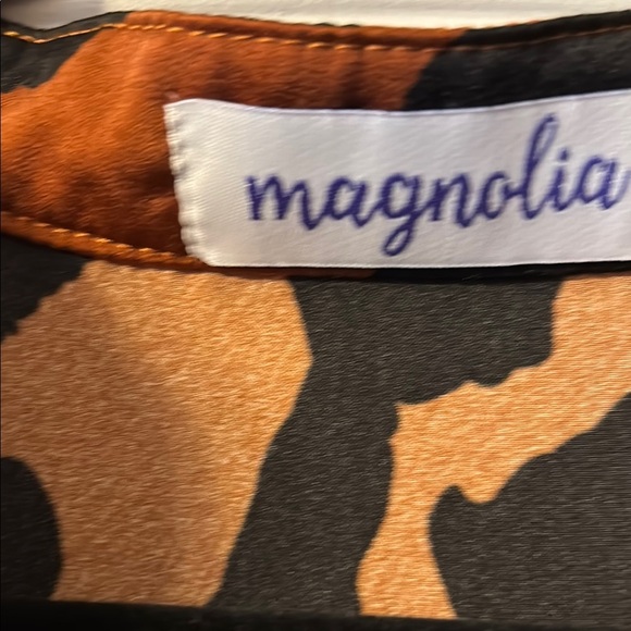 Magnolia Ruffled Brown Mandarin Collar Blouse - Picture 2 of 6